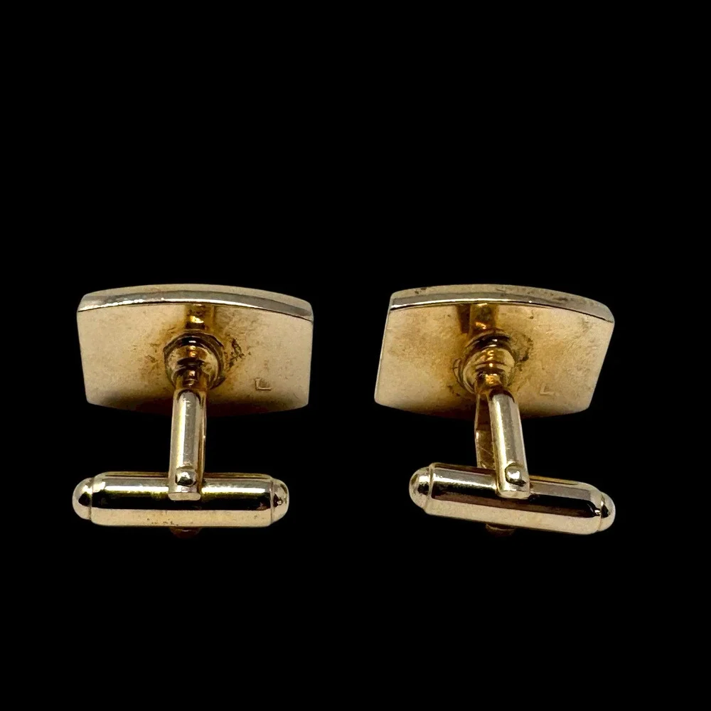 Vintage Anson Gold Tone Cufflinks Retro Geometric Etched Design 1950s EUC